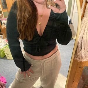 ambercrombie and fitch green Long Sleeve Tie-Front Top